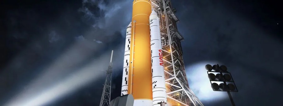 Die Mondrakete der Artemis-I-Mission am Launchpad. Bildrechte: NASA